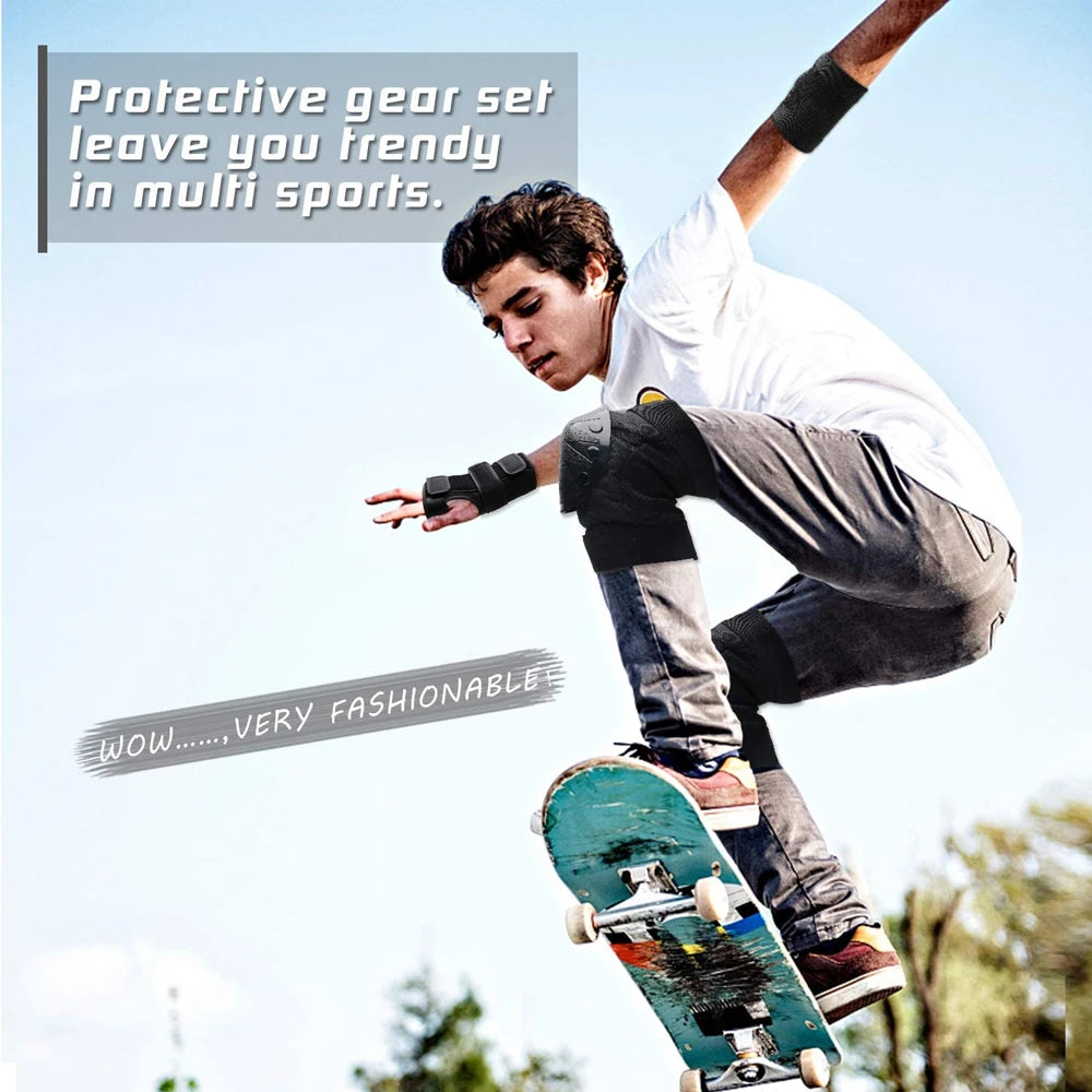 Knee Pads Elbow Pads Wrist Guards 3In1 Skateboard Protective Gear Set for Skateboarding Cycling Skating Scooter Bike Kids/Adults